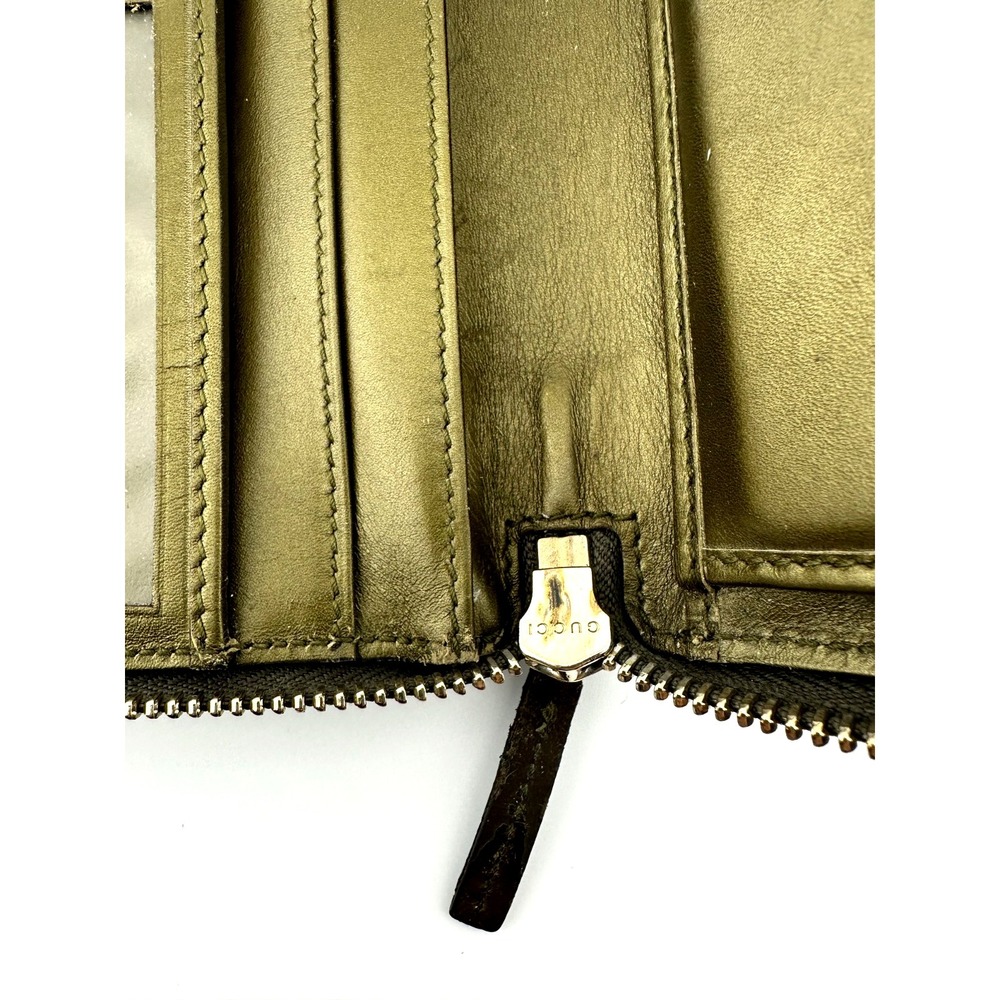 100% Authentic Gucci GG Monogram Gold Leather Zip-Around Wallet – GOOD Condition - Picture 10 of 12